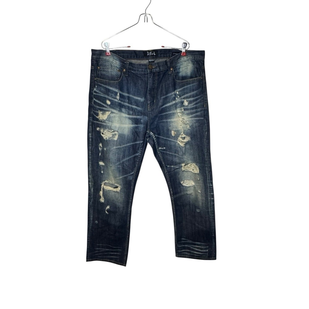 Refuel Men's Jeans Vtg Y2K Streetwear Distressed Straight‎ Fit Stonewash 40X32